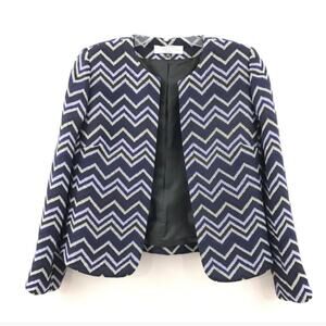 Tahari Arthur S. Levine Womens Blazer 12 All Seasons Blue Black Chevron Jacket